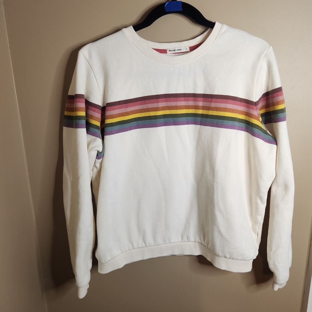 Marine Layer Womens Cream Rainbow Stripe Sweatshirt and Joggers Set Large